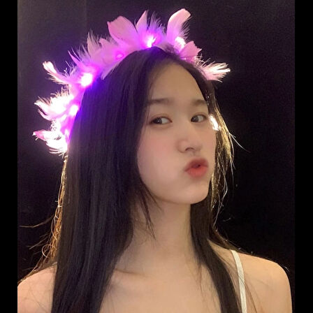 Led Işıklı RGB 3 Fonksiyonlu Otrişli Parti Tacı Pembe Renk