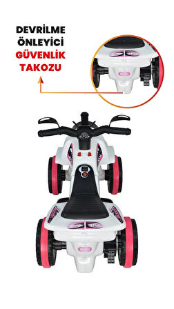 Uj Toys Müzikli ve Led Işıklı Akülü Atv 6V Buddy-Beyaz Prenses