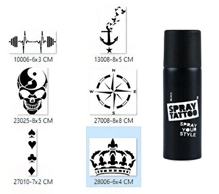 Pusula Taç Spray Tattoo Geçici Sprey Dövme Seti