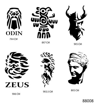 Mitolojik İnançlar Geçici Dövme Şablonu Seti Sadece Desen 