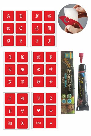 Kare Gotik Harfler Hint Kınası ile Geçici Dövme Yapma Seti