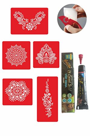 Büyük Mandala Desenleri Hint Kınası ile Geçici Dövme Yapma Seti