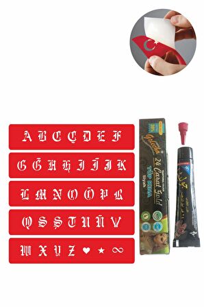 Alfabe Gotik Harfler Hint Kınası ile Geçici Dövme Yapma Seti