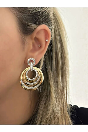 Zirkon Taşlı Gold Renkli Küpe