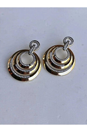 Zirkon Taşlı Gold Renkli Küpe