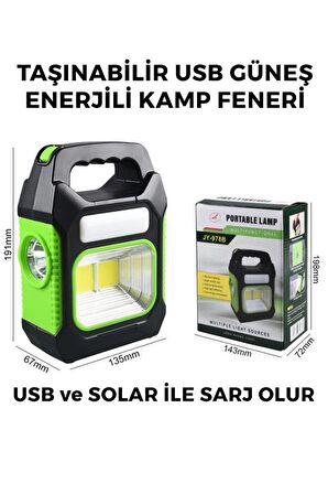 Sarj Edilebilir ve Solar Sarjlı Portatif Taşınabilir Yeşil Kamp Feneri Avcılık Feneri