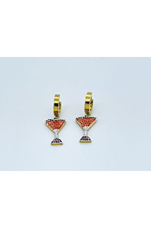 Paslanmaz Çelik Zirkon Taşlı Kadeh Kadın Küpe