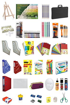 Art Liva-art-x-şövale-şişeli Palet-dereceli Kalem-turbo Maxi 12'li-textil Kalemi 45 Parça Okul Seti