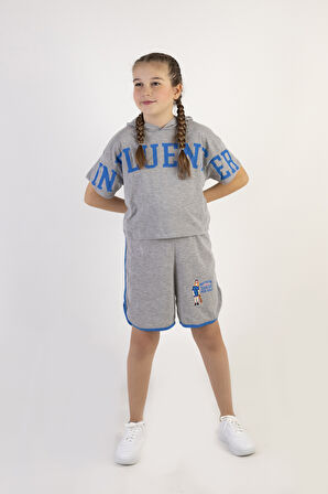 Kız Çocuk Kapşonlu Şortlu Alt-Üst Takım-10-13 Yaş