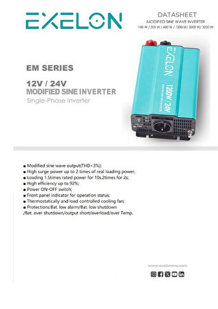 Exelon 1200W 12V Modifiye Sinüs İnverter