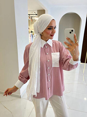 Cep Detaylı Çizgili  Basıc Gömlek GMK16035