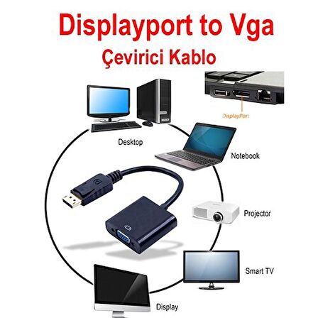 Displayport To Vga Çevirici Adaptör Display Erkek Vga Dişi