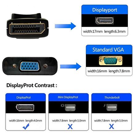 Displayport To Vga Çevirici Adaptör Display Erkek Vga Dişi