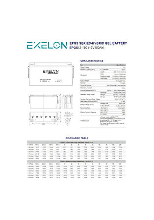 Exelon 12 Volt 150 Amper Jel Akü Derin