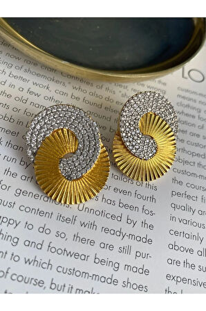 Halka Zirkon Taşlı Altın Kaplama Kadın Küpe