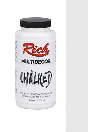 Rich Multi Decor Chalked 500ml Antik Beyaz Akrilik Boya Parlak Vernik High Gloss 250 Cc Fırça Set