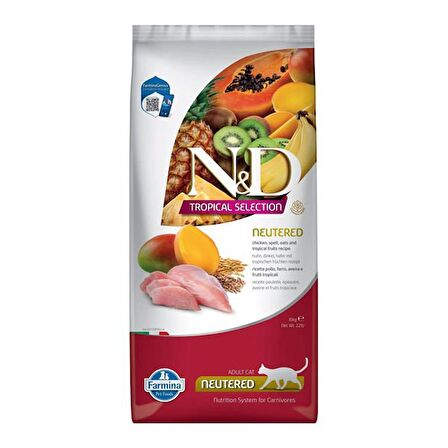 N&D Tropical Selection Tavuklu ve Tropikal Meyveli Kısırlaştırılmış Kedi Maması 10 Kg