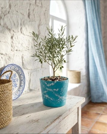 NeWme 2’li Seramik Saksı / Modern Dekoratif El Yapımı Tasarım - Mavi Beyaz 2 'Li Set