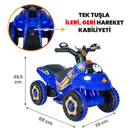 Uj Toys Müzikli ve Led Işıklı Akülü Atv 6V Karınca-Mavi