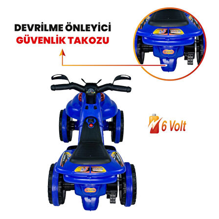 Uj Toys Müzikli ve Led Işıklı Akülü Atv 6V Karınca-Mavi