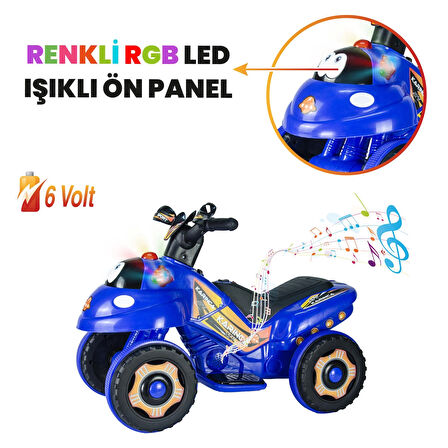 Uj Toys Müzikli ve Led Işıklı Akülü Atv 6V Karınca-Mavi