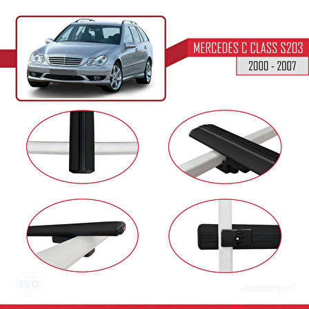 Mercedes C Class 2 (S203) 2000-2007 Arası ile Uyumlu BASIC Model Ara Atkı Tavan Barı Siyah 2 Adet