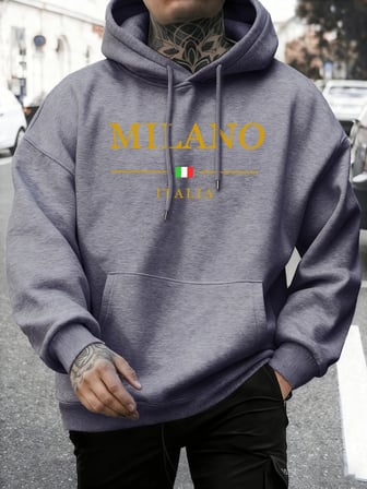 Milano Italia Baskı Sonbahar Modası Kapüşonlu Üst Erkek Temel Giyim Günlük Tişörtler Rahat Po