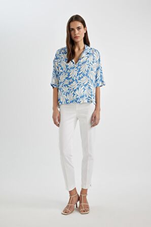 DeFacto Regular Fit Desenli Pijama Yaka Kısa Kollu Gömlek C3389AX24SMWT32