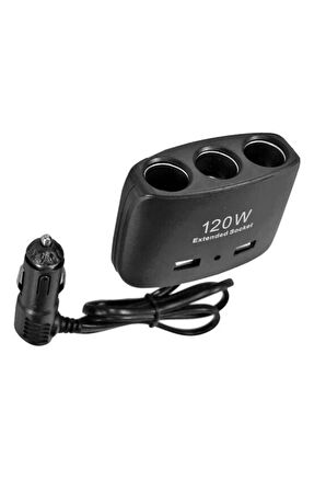 Enerji Soketi Çakmaklık Çoğaltıcı 3 Girişli Çift Usb'li 12v-24v 120w