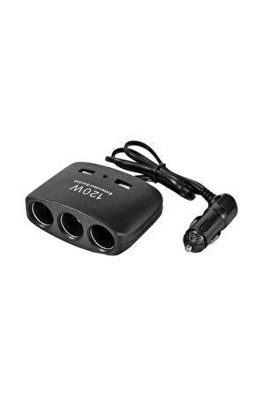 Enerji Soketi Çakmaklık Çoğaltıcı 3 Girişli Çift Usb'li 12v-24v 120w