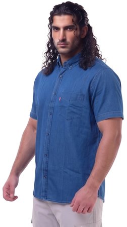 Erkek Büyük Beden 155 Kiloya Kadar Uygun Geniş Kalıp Kısa Kol % 100 Pamuk Tek Cepli Kot Gömlek Jeans