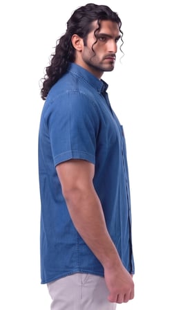 Erkek Büyük Beden 155 Kiloya Kadar Uygun Geniş Kalıp Kısa Kol % 100 Pamuk Tek Cepli Kot Gömlek Jeans