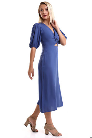 Kadın Kısa Kollu Göbek Dekolteli Midi Elbise 7002-450-0005