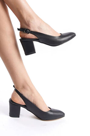 Kadın Günlük Klasik Topuklu Arkası Açık Tokalı 6 Cm Kalın Topuk Ayakkabı 4010-119-0001