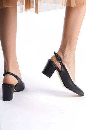 Kadın Günlük Klasik Topuklu Arkası Açık Tokalı 6 Cm Kalın Topuk Ayakkabı 4010-119-0001