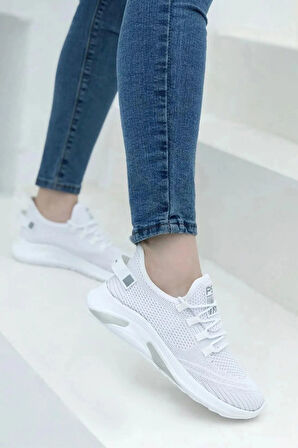 Kadın Sneaker Casual Rahat Bağcıklı Fileli Triko Spor Ayakkabı 1021-101-0014