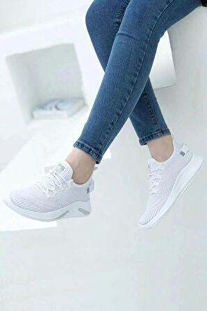 Kadın Sneaker Casual Rahat Bağcıklı Fileli Triko Spor Ayakkabı 1021-101-0014