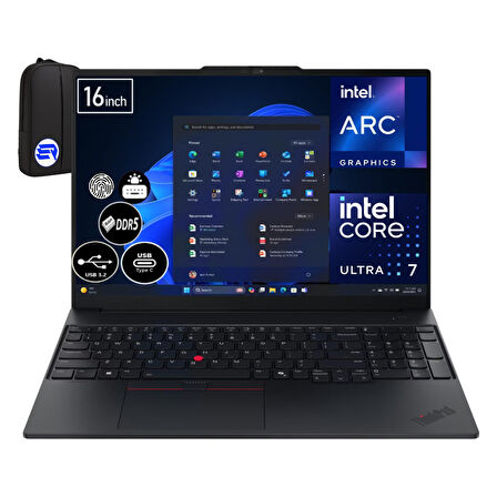 Lenovo Thinkpad E16 Gen 3 21SR006RTXEP10 Ultra 7-255H 32GB Ram 2tb SSD Intel Arc 140T WIN11 Pro 16" Wuxga + Elektropasaj Çanta