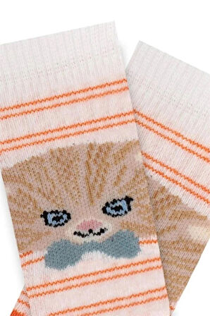 3 Lü Kedi Desenli Erkek Bebek Patik Çorap