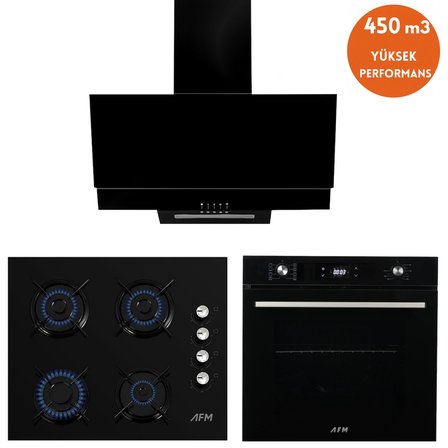 Alveus AFM Serisi Luvante Turbolu Cam Dijital  Siyah  3'lü Ankastre Set ( FM7700 + FM2200 + FM3300)