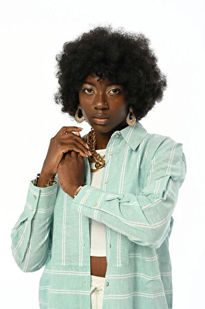 KADIN TEK CEPLİ  ÇİZGİLİ GÖMLEK