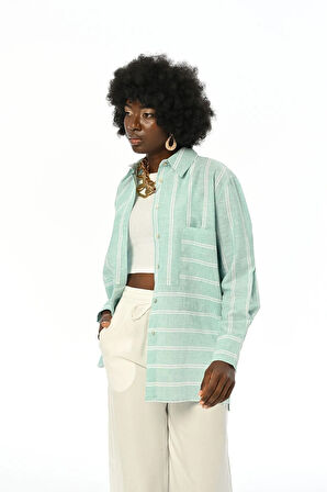 KADIN TEK CEPLİ  ÇİZGİLİ GÖMLEK