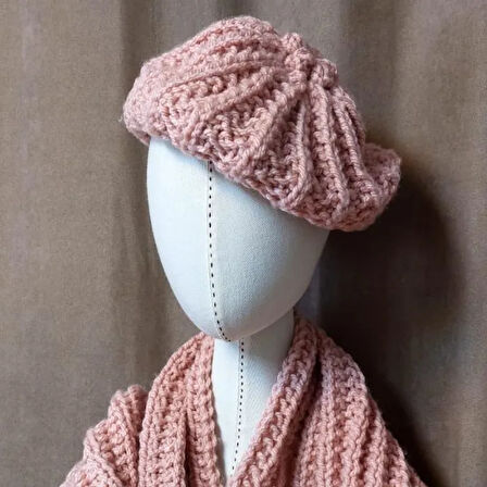 Uretti - Emine 9106 - 8508 El Örgüsü Bere Ve Kaşkol Takımı - Pembe