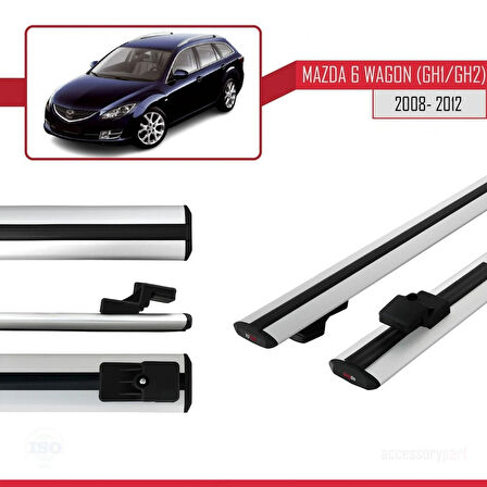 Mazda 6 II (GZ) Wagon 2008-2012 Arası ile Uyumlu BASIC Model Ara Atkı Tavan Barı Gri 2 Adet