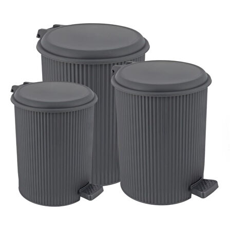 Omnipazar ELF-N320 Nostalji 3 Boy Plastik Pedallı Çöp Kovası  Antrasit (116)