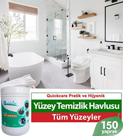 QUICKCARE Dezenfektanlı Yüzey Temizlik Havlusu 150 Yaprak, Kova Mendil Aloe Vera Kokulu