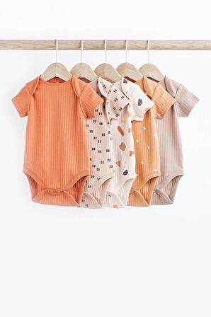 % 100 Pamuklu Turuncu Kısa Kollu 5’li Body Zıbın Set