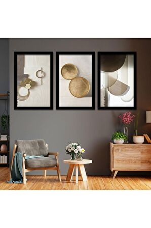 GOLD AYNALI PLEKSİ ÇERÇEVELİ BEYAZ KUŞ TÜYÜ SOYUT ÇİZİM TABLO