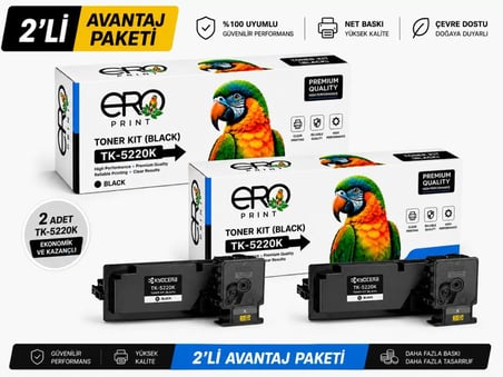 TK-5220K Kyocera ECOSYS M5521cdw Siyah Muadil Toner - 2'li Avantaj Paket