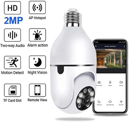 3 Lü Kamera Seti Wifi 360 Derece Panoramik Ampul Kamera Güvenlik Kamerası Gece Görüşlü Sesli